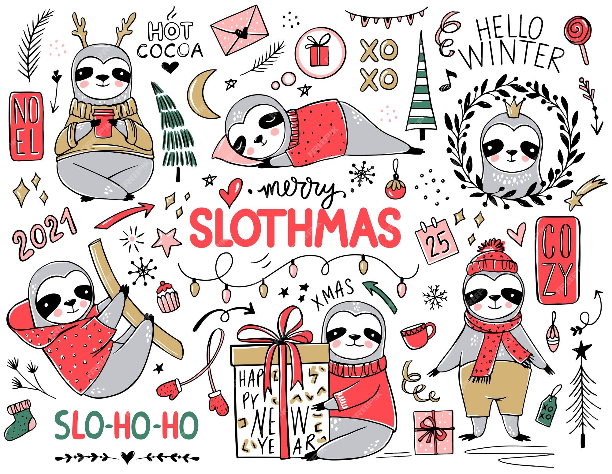 Premium Vector Cute sloth merry christmas collection