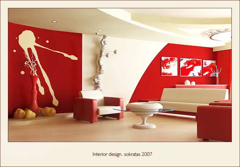 Red And White Living Room on Red Black And White Interior Design