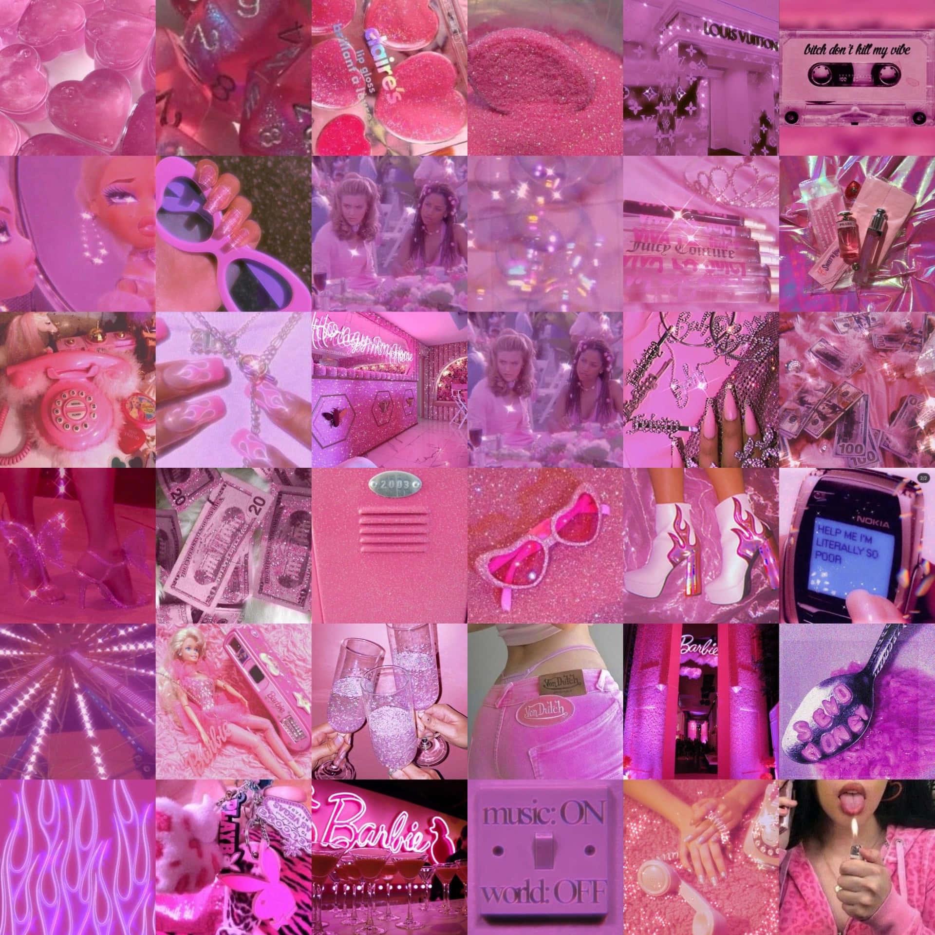 Pink Collage With Many Items Wallpaper