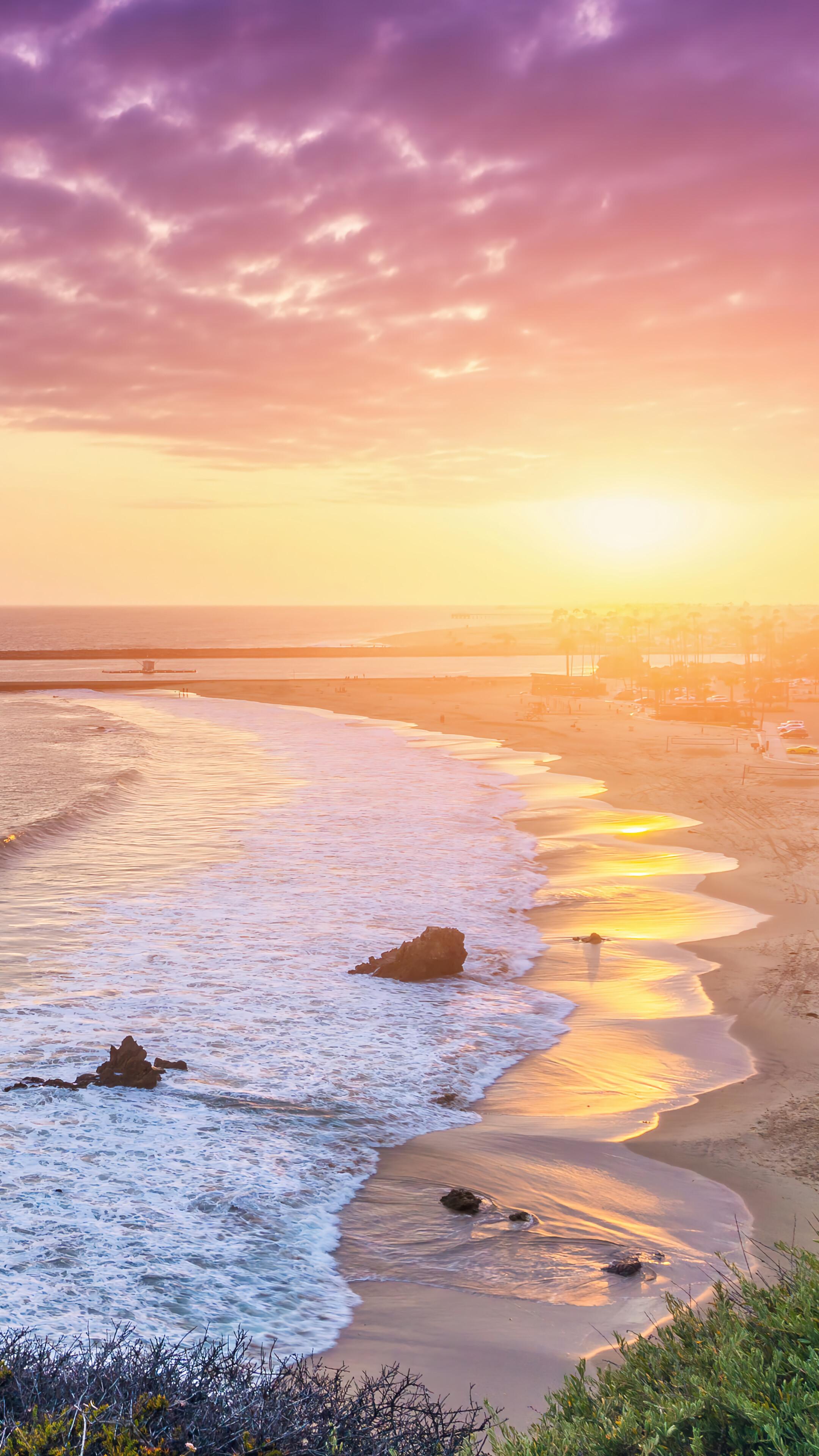 Beautiful Sunset Beach California Corona Del Mar 4K Wallpaper