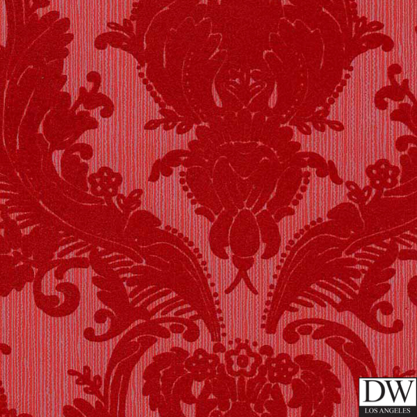 Victorian Flocked Velvet Wallpaper Red On Gray Flk