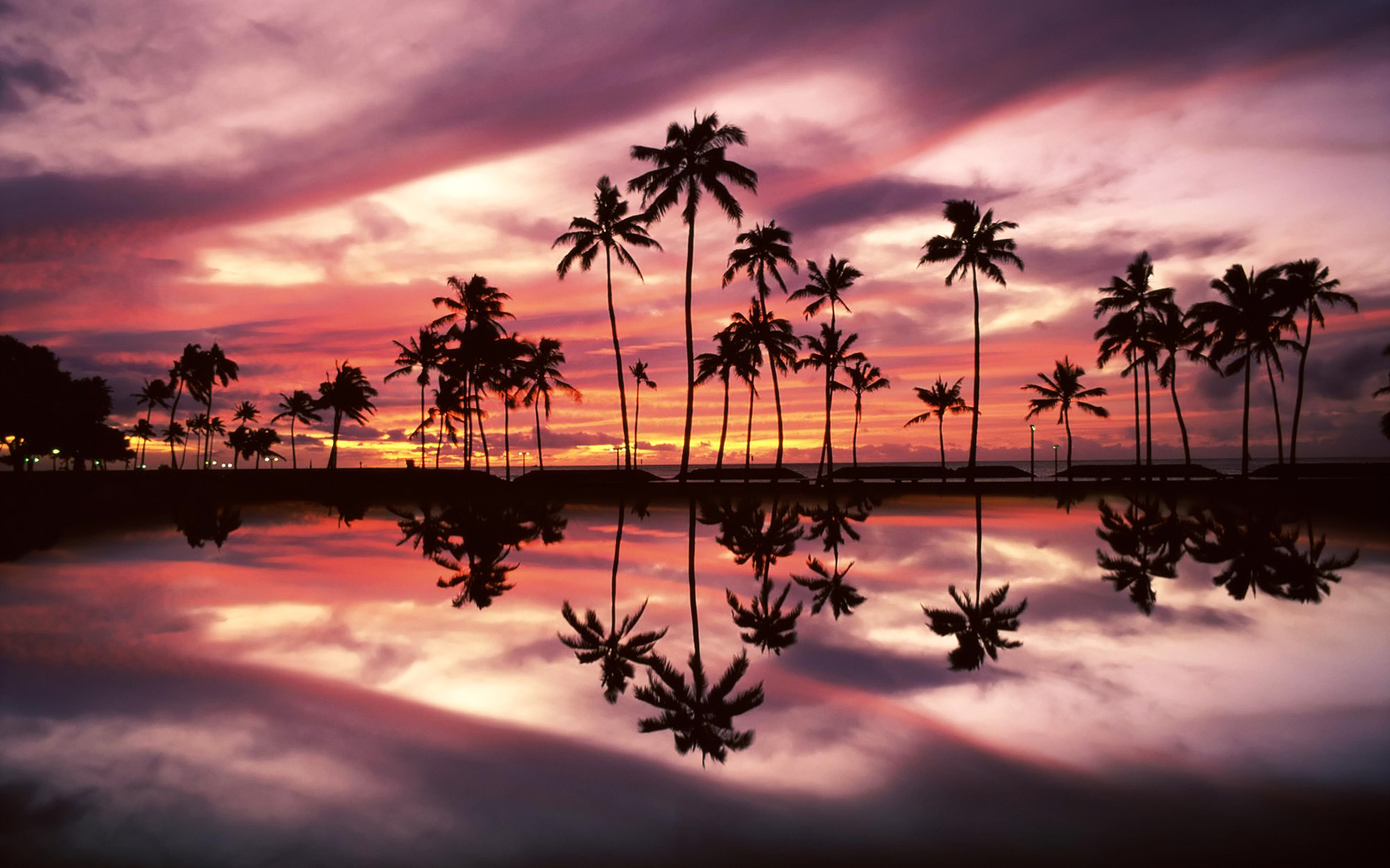 Sunset Over Ala Moana Beach Park Honolulu Oahu Hawaii Wallpaper Jpg