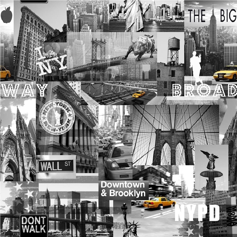 Muriva Big Apple New York City Wallpaper Black Grey Yellow