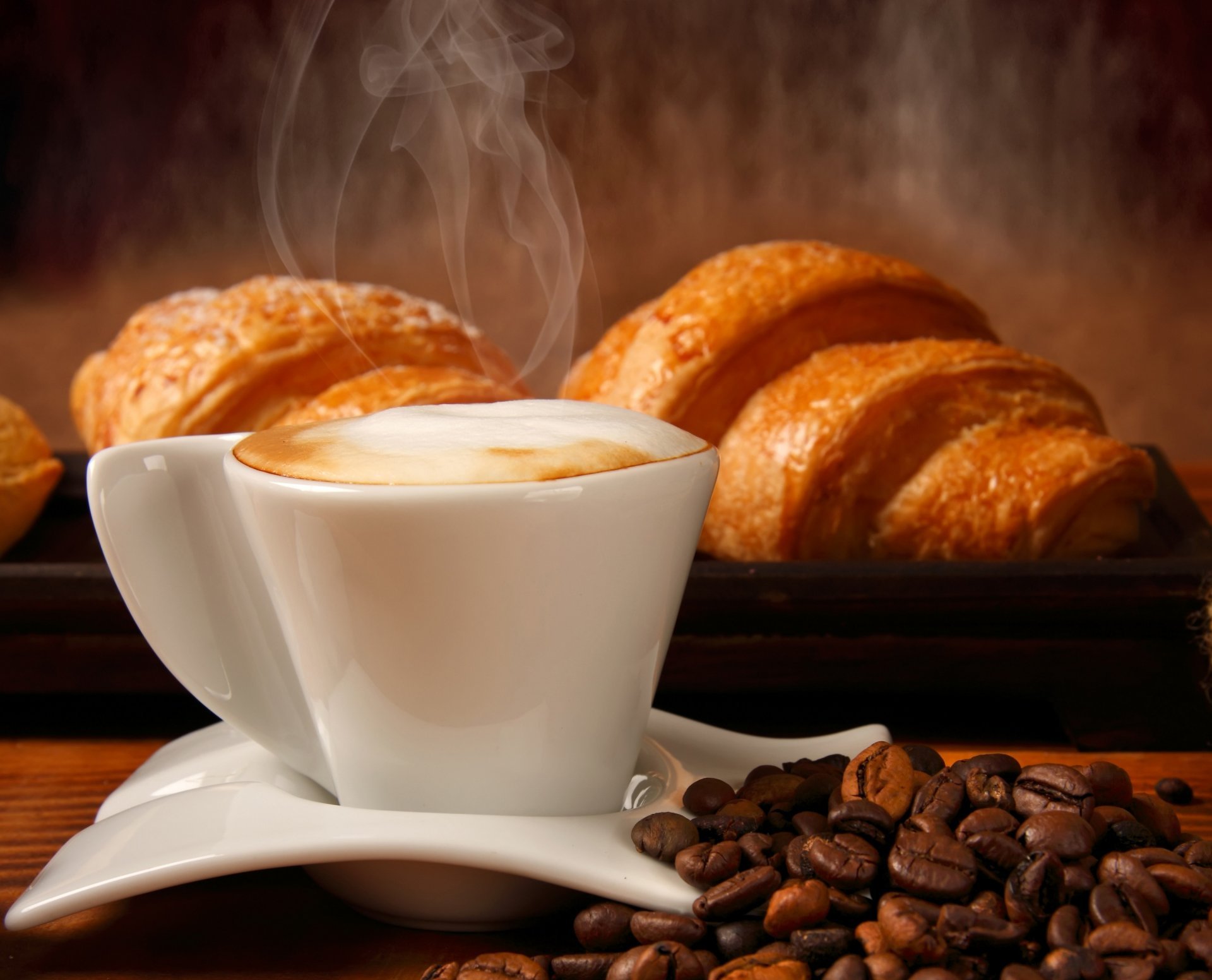 Coffee Croissants Cup HD Wallpaper
