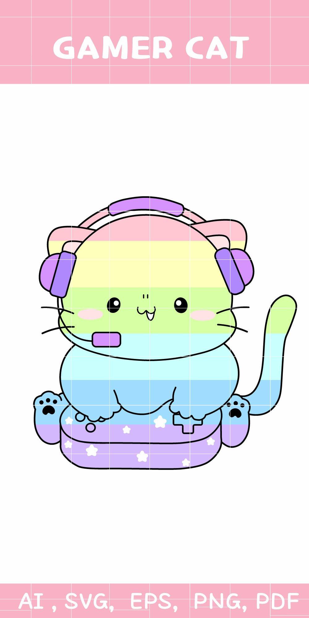 Gamer Cat Rainbow Kitten Svg