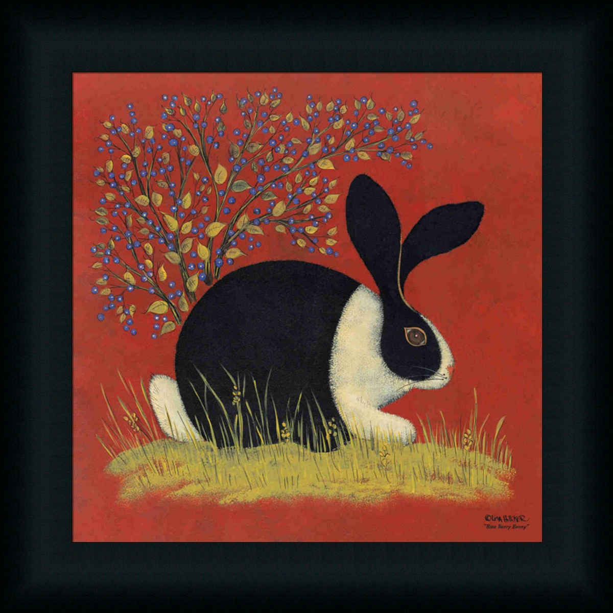 Details About Blue Berry Bunny Country Folk Art Rabbit Print Framed