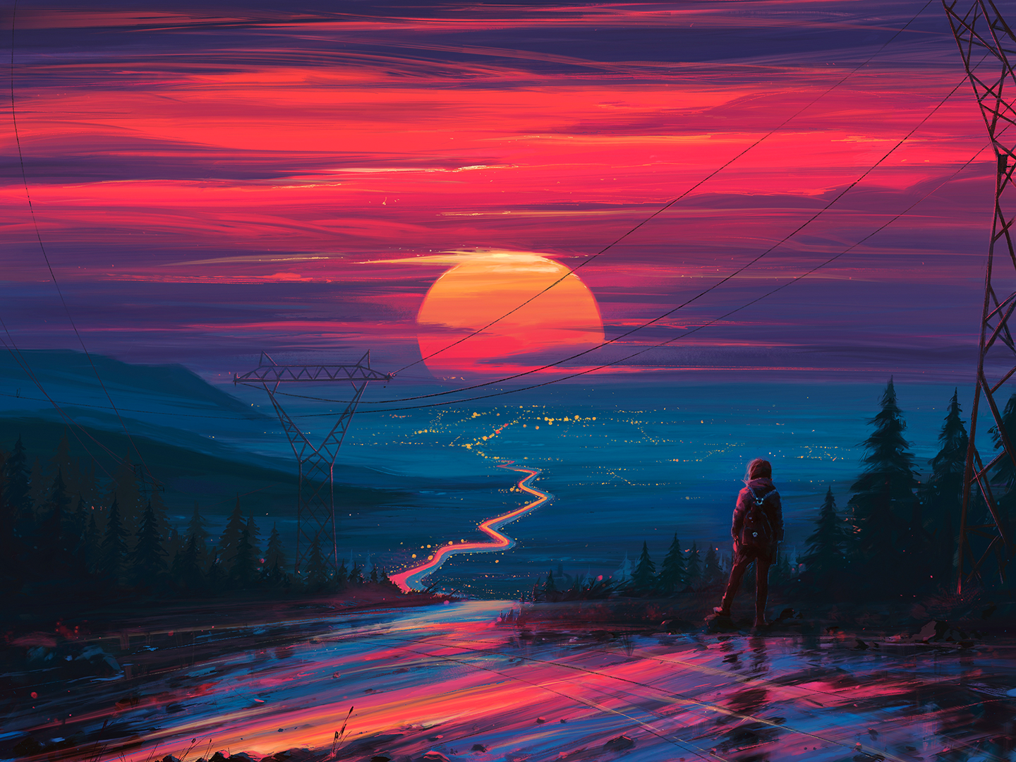 Sunset Over The City Digital Illustration Art