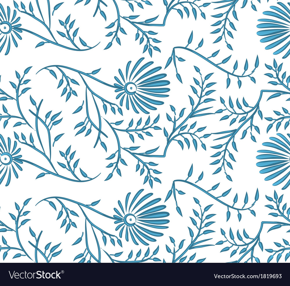 Blue And White Seamless Floral Background Vector Image