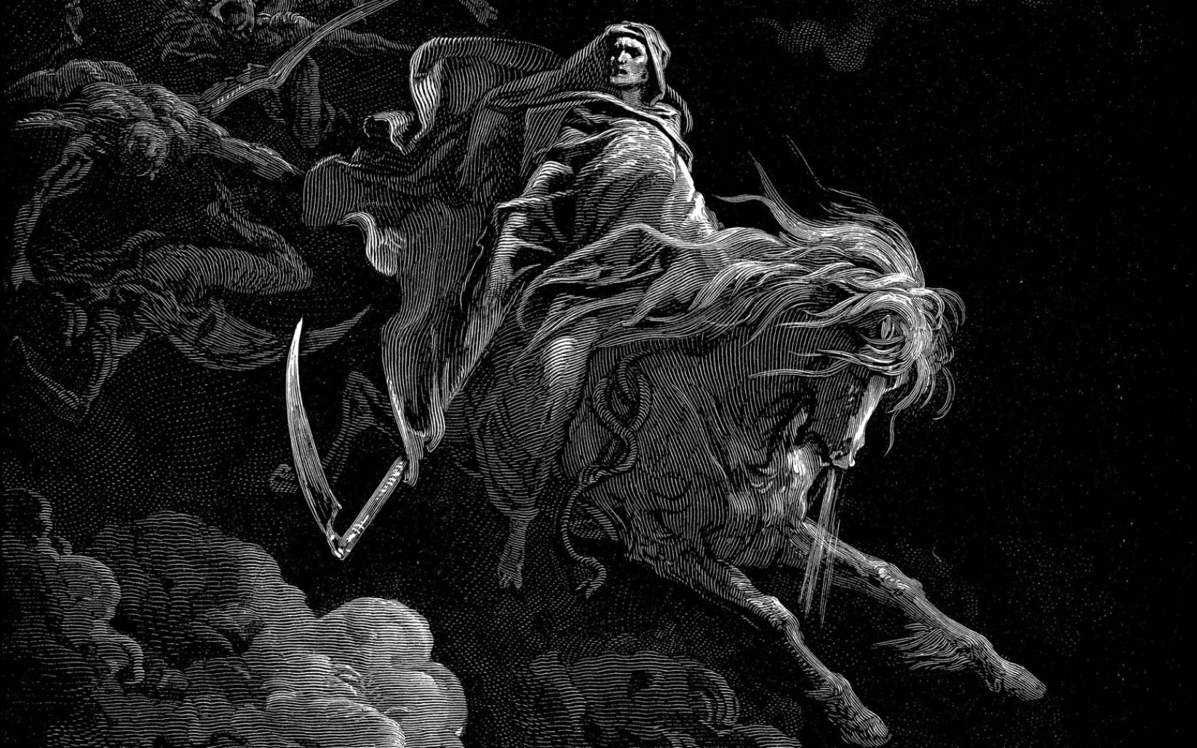 Death Horses Gustave Dore Reaper Dark Wallpaper