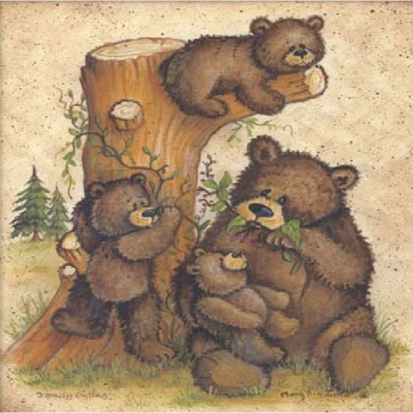 Momma Bear   759 Momma Bear And Three Cubs Resting At Tree Stump