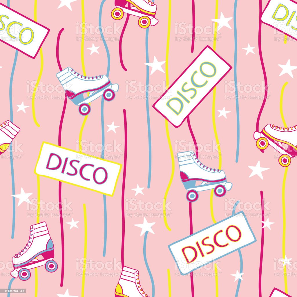Seamless Vector Pattern With Roller Skates On Pink Background