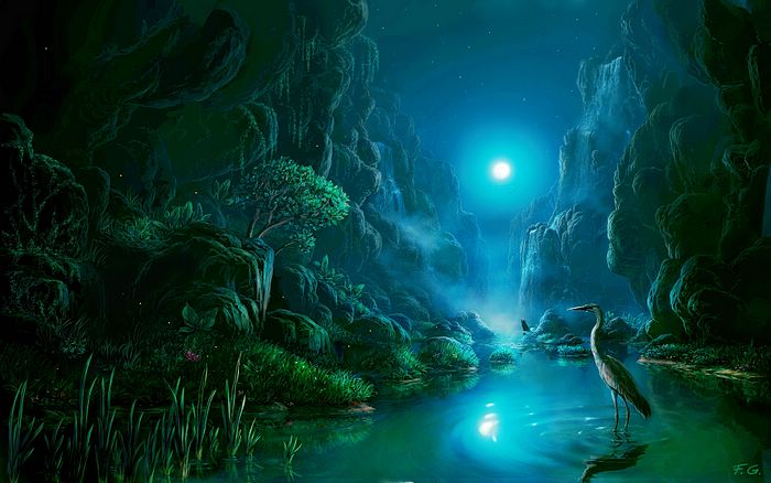 In Moonlight Dreamy Fantasy Land Wallpaper Digital Art