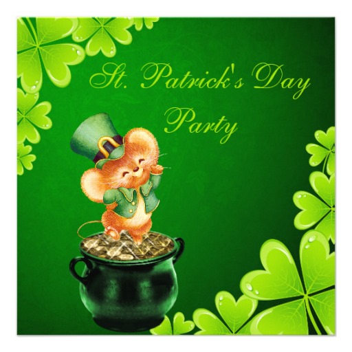Cute Dancing Mouse St Patrick S Day Party Personalized Invitations