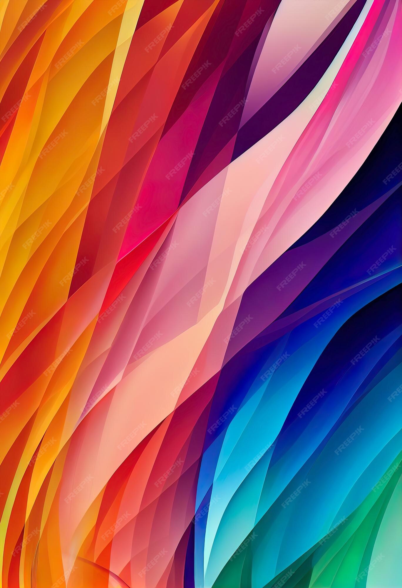 Vivid hues of red, orange, pink, purple, blue, and green flow together in a dynamic abstract pattern, creating a vibrant and energetic wallpaper