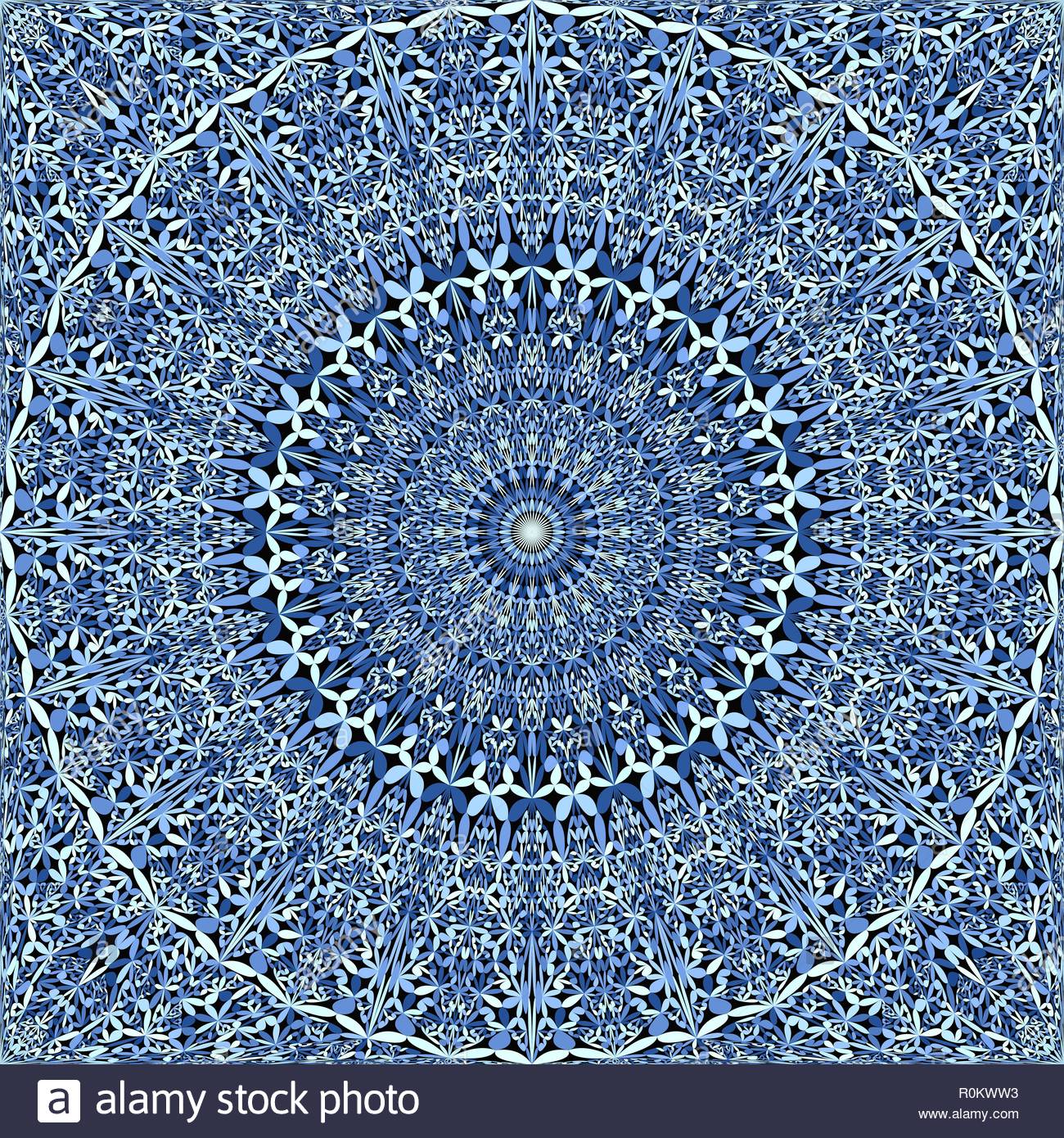 Blue Seamless Botanical Garden Mandala Pattern Wallpaper