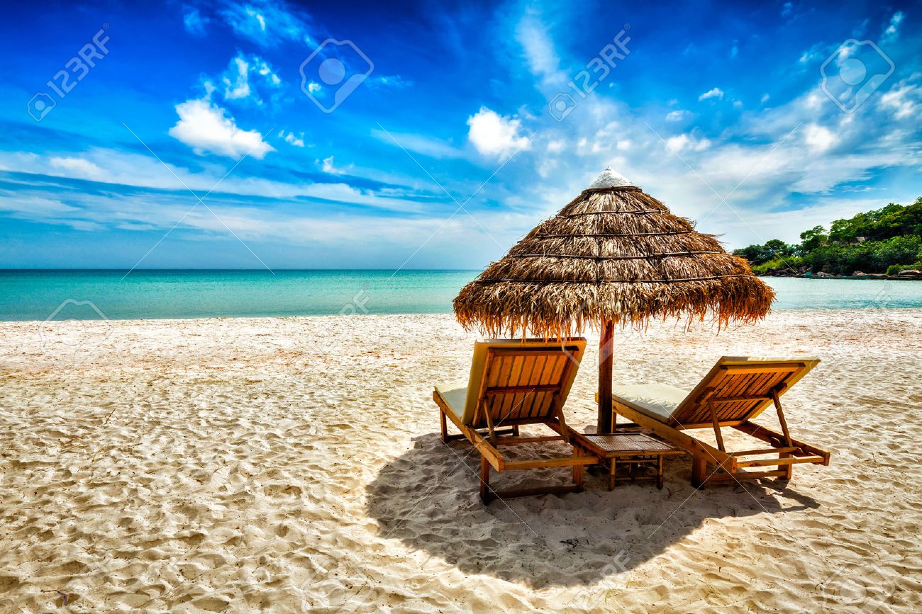 Vacation Holidays Background Wallpaper Two Beach Lounge Chairs
