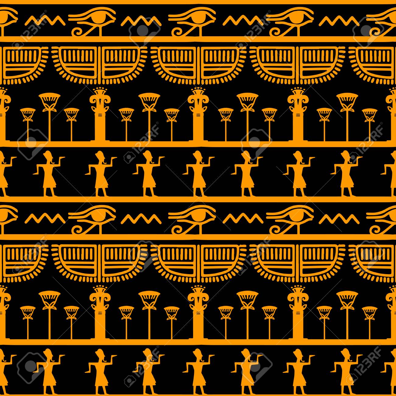 Tribal Art Egyptian Vintage Ethnic Silhouettes Seamless Pattern In