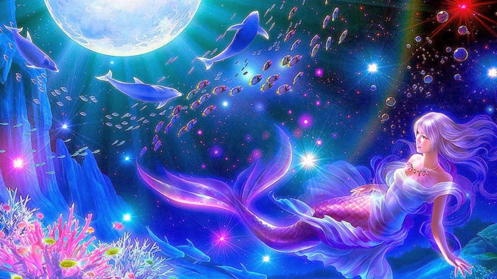 Mermaid Moon Fantasy Widescreen HD Wallpaper Beautiful Desktop
