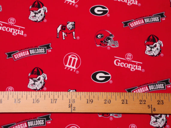 University Of Georgia Icons On Red Background Destash Cotton Fabric