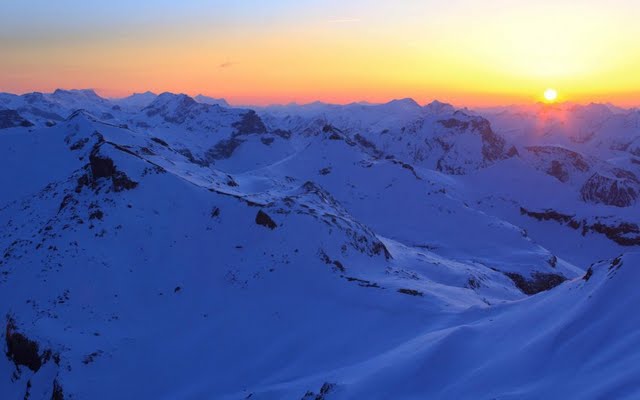 High Resolution Sunset Over Snowy Mountains Desktop Laptop Wallaper