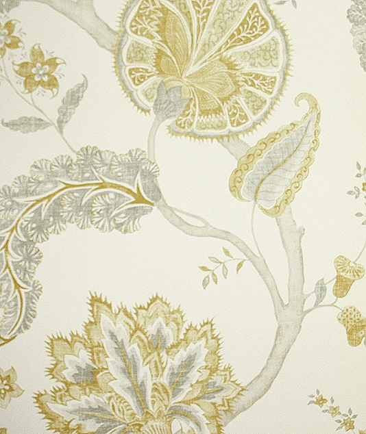 Wallpaper Large Floral Jacobean Design In Gold And Silver