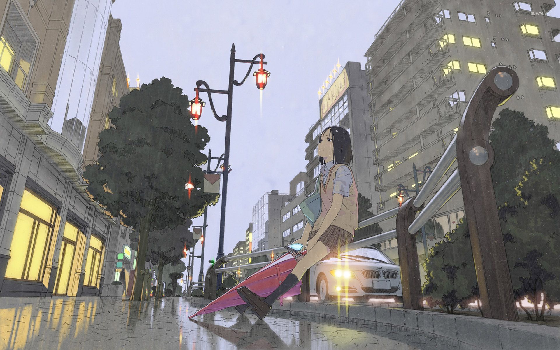 Sad Schoolgirl In The Rain Wallpaper Anime