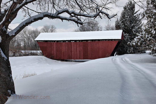 Covered Bridge In The Winter Time After A Fresh Morning Snow Found