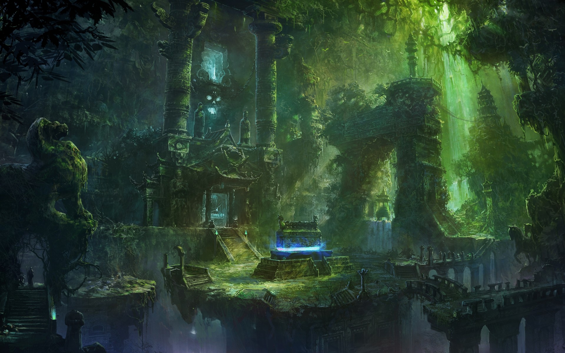 Fantasy Forest Ruins Buildings Jungles Wallpaper