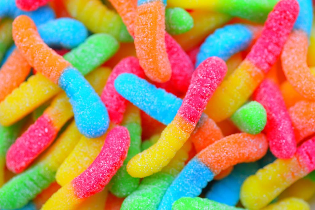 Candy Worms Neon rainbow colored candy worms