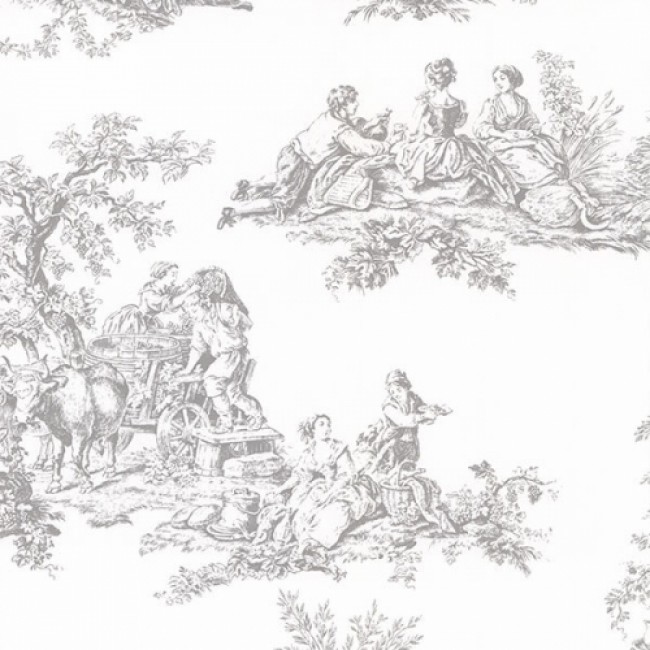 Grey Colonial Toile On Soft White Wallpaper All Walls