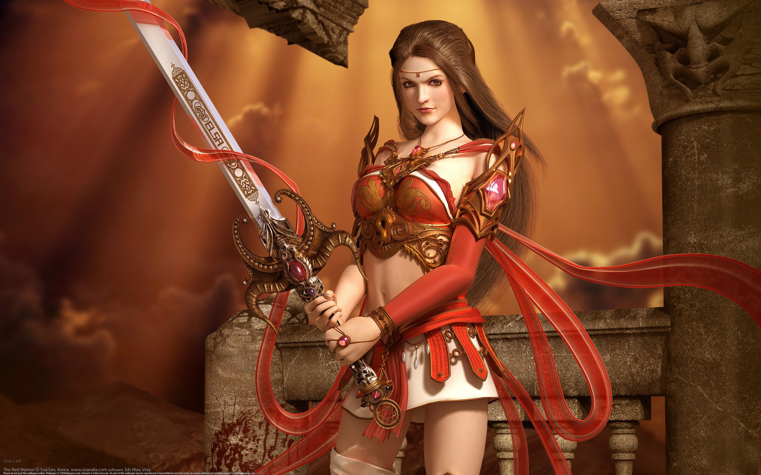 Warrior Girl 3d Art Brute Red Sexy Sword Woman