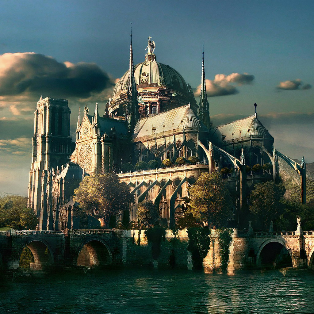 Fantasy Notre Dame Cathedral Paris iPad iPad2 Wallpaper