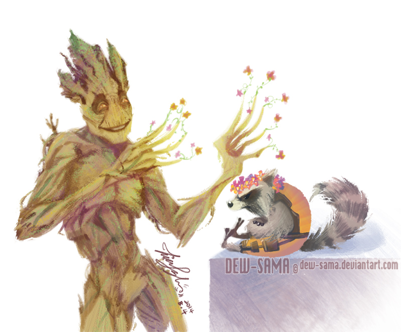 Rocket And Groot By Dew Sama