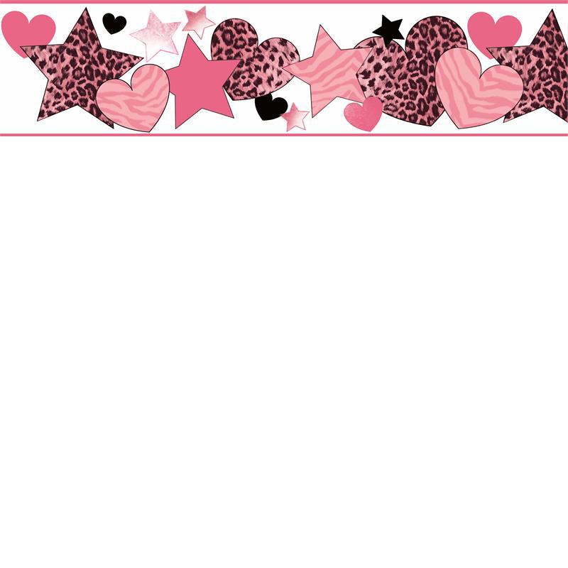 Pink Diva Hearts and Stars Wallpaper Border   Baby Nursery Kids