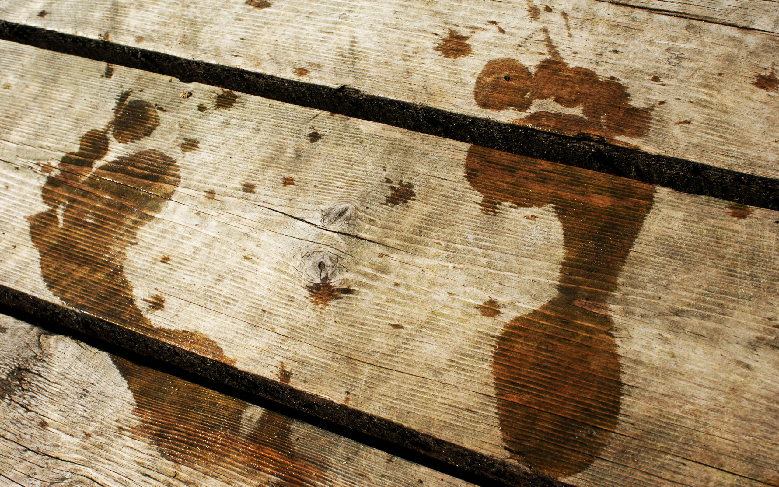 Footprints On A Plank Wallpaper Background
