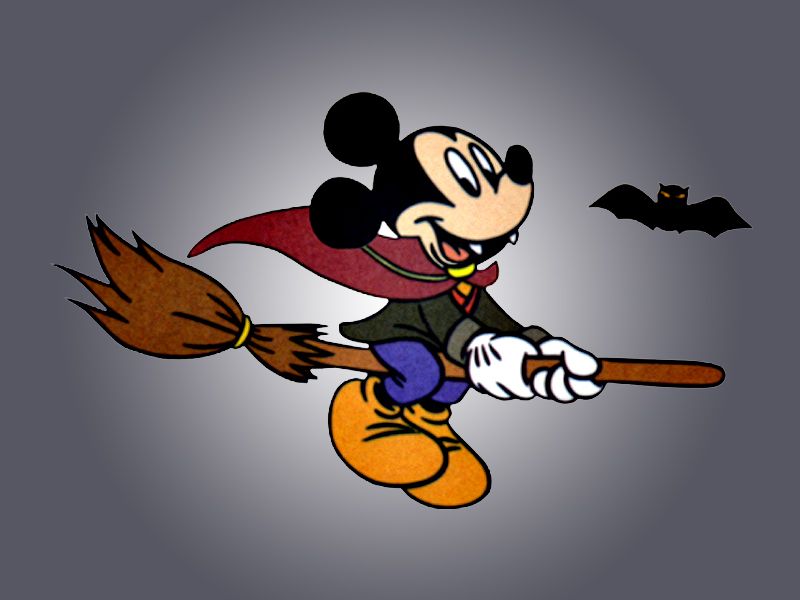 Mickey On Flying Broom Halloween Wallpaper