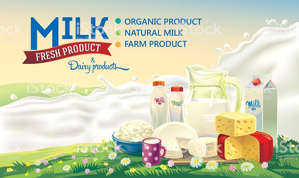 Dairy Products On The Background Of Splash Milk Stock