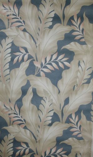 S Vintage Wallpaper Large Leaves With Pink Accents On Blue