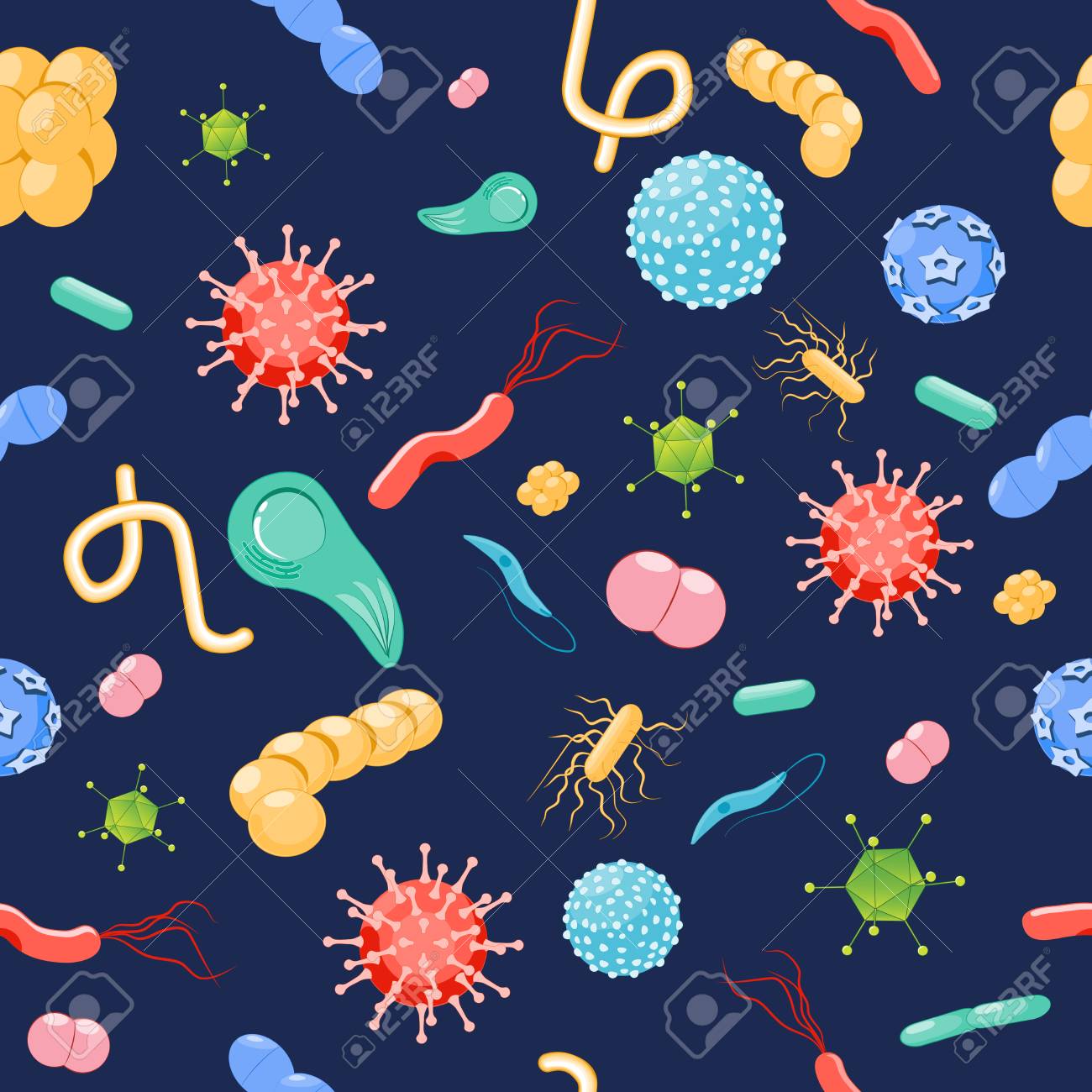 Virus And Bacteria Background Seamless Pattern Pathogens