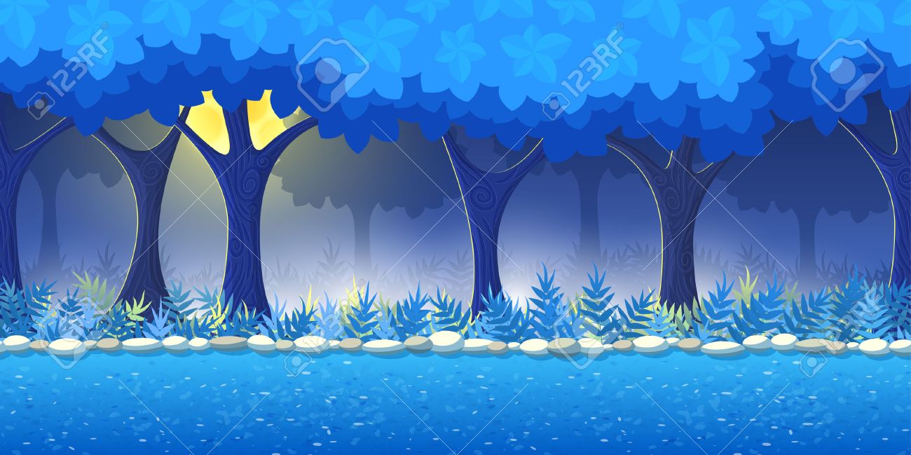 Night Forest Game Background For 2d Application Vector