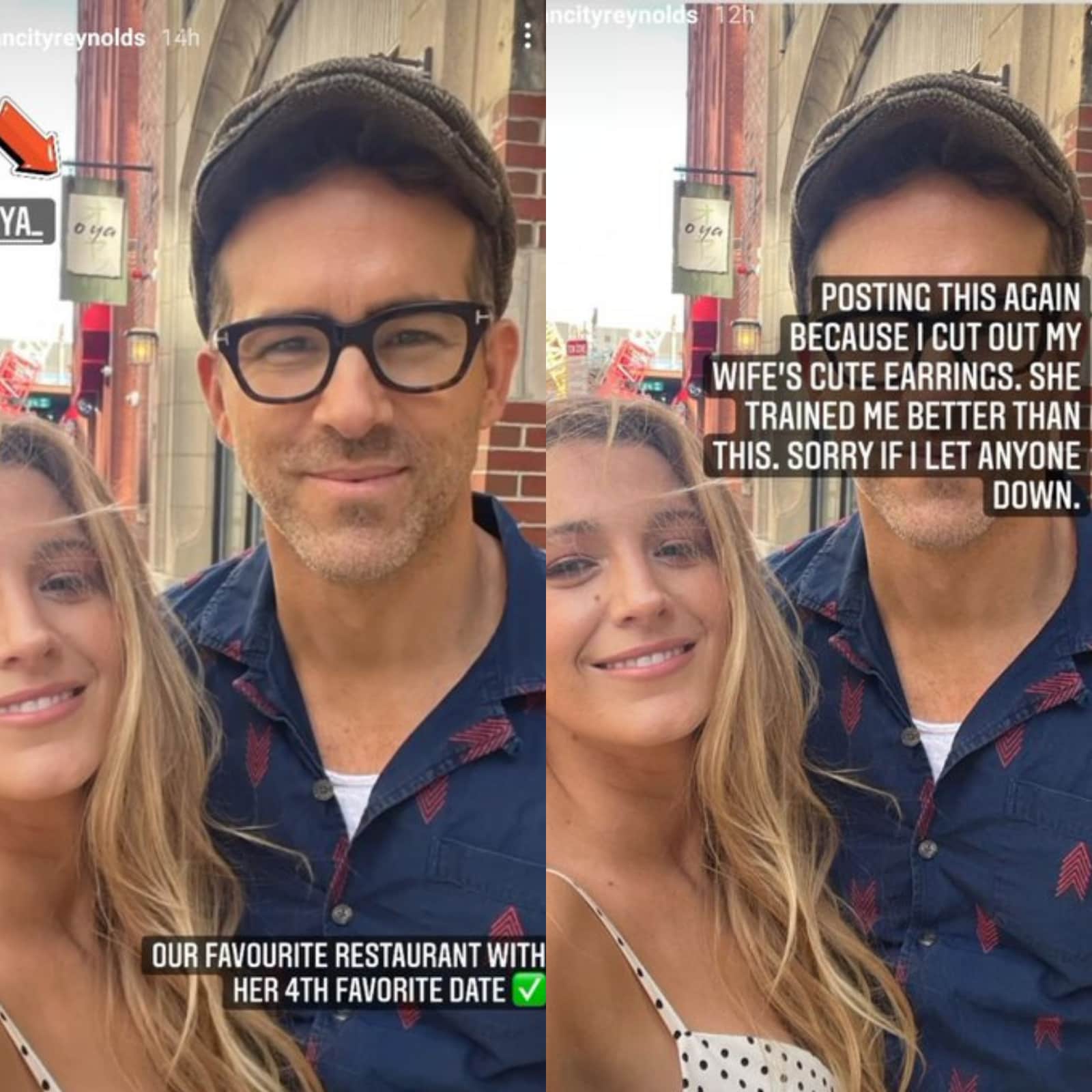 Ryan Reynolds Cut Out Blake Lively S Earrings In Photo So He Had