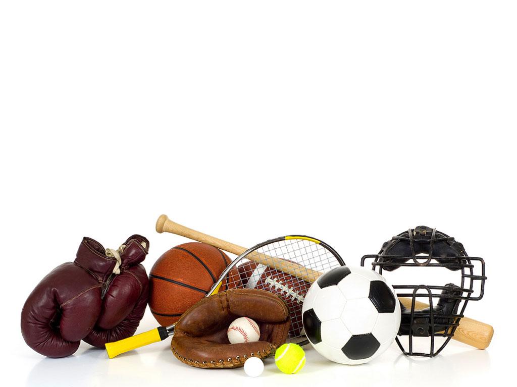 Sports equipment on white PPT Backgrounds Sports equipment on