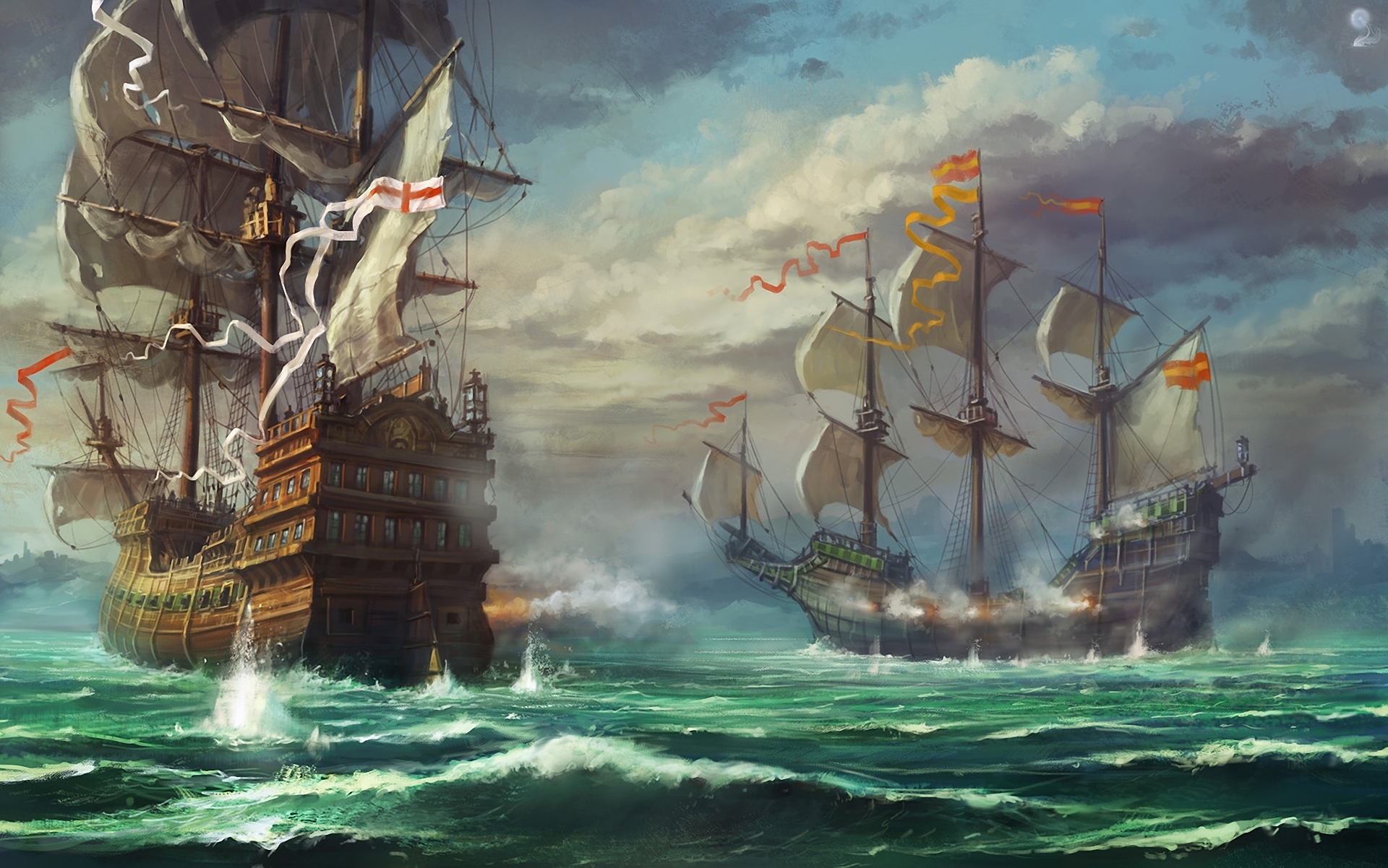 Sea Battle Of Sailing Ships Wallpaper And Image