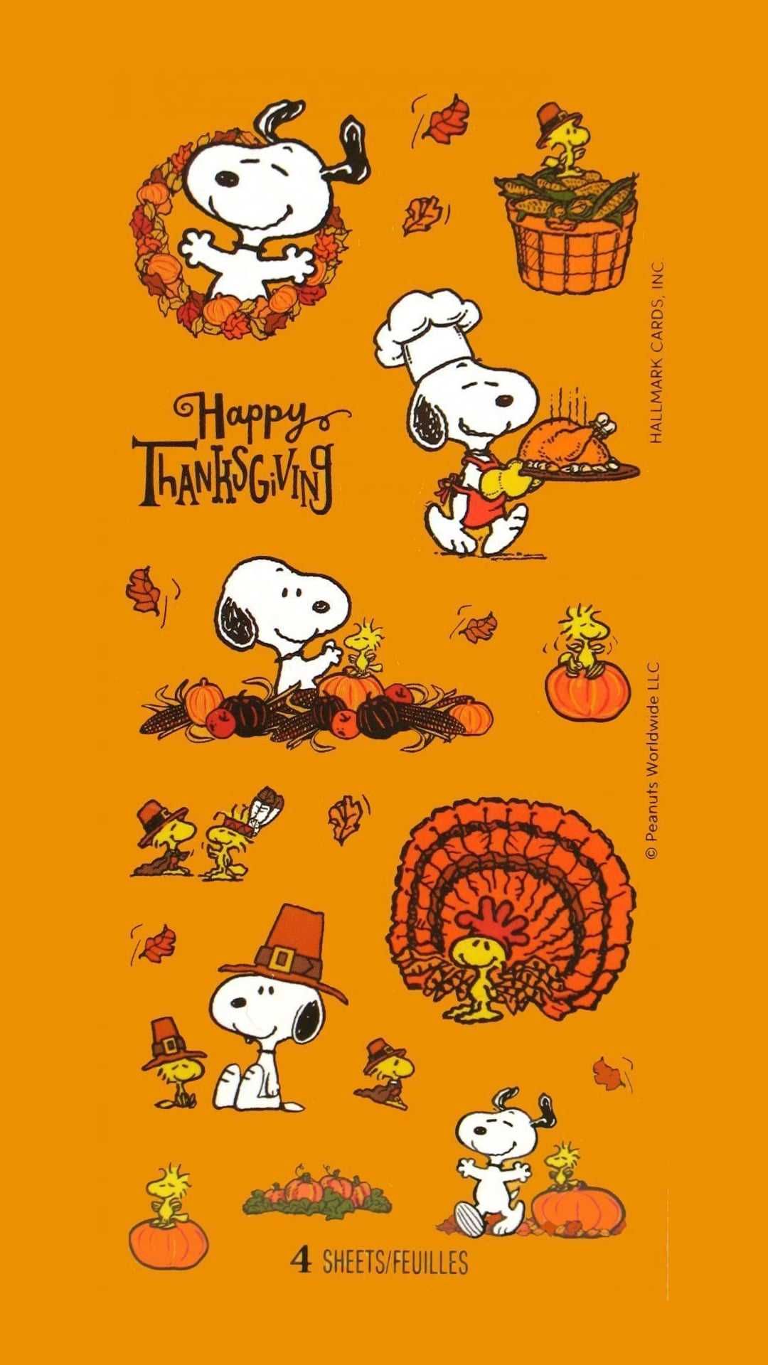 Snoop And Friends Thanksgiving Stickers Are On An Orange Background Wallpaper