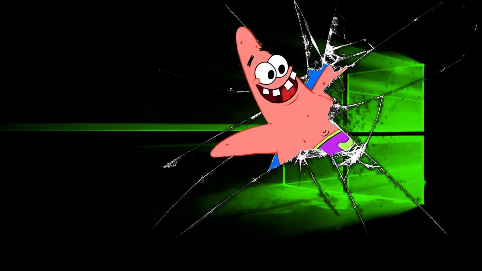 Patrick Star Breaking Through Windows Desktop Wallpaper