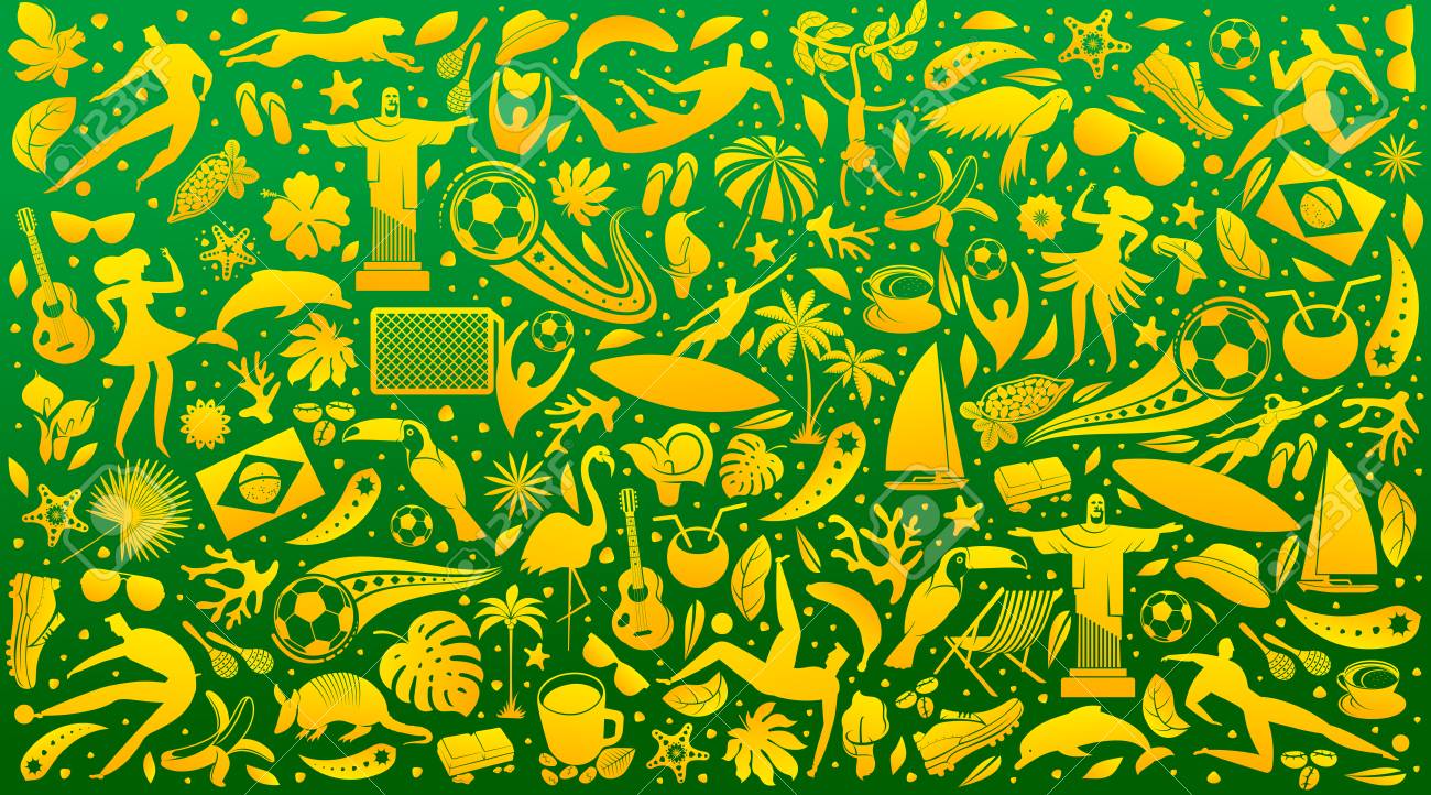 Vector Illustration Green Background World Of Brasil Pattern