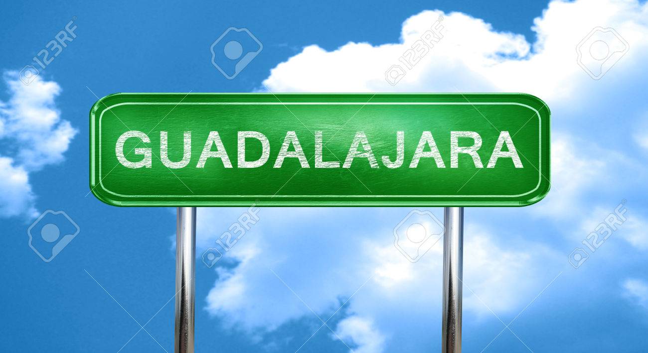 Free download Guadalajara City Green Road Sign On A Blue Background ...