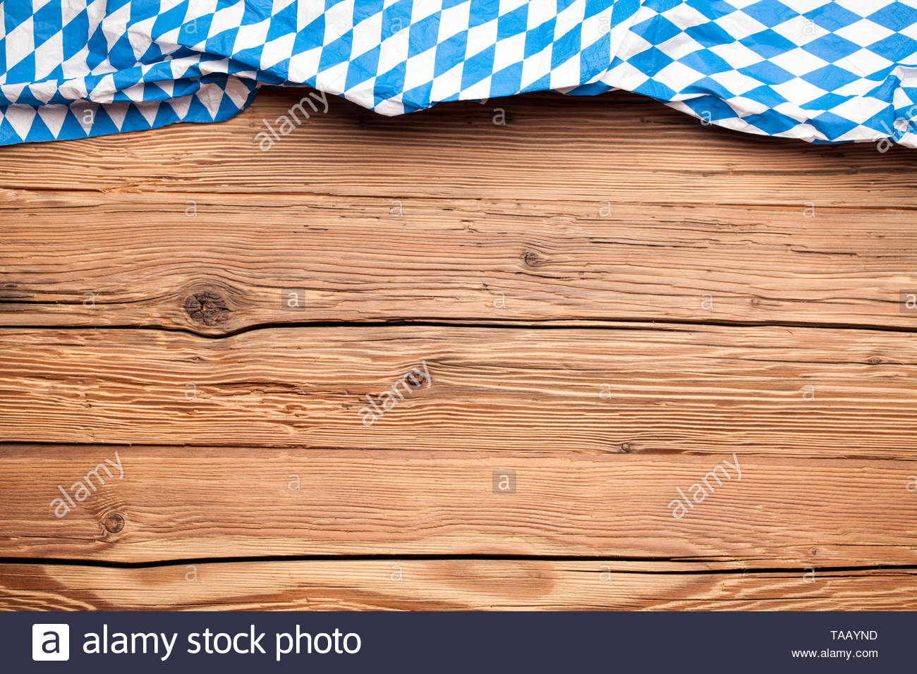 Oktoberfest Tablecloth On An Old Rustic Wooden Background Stock