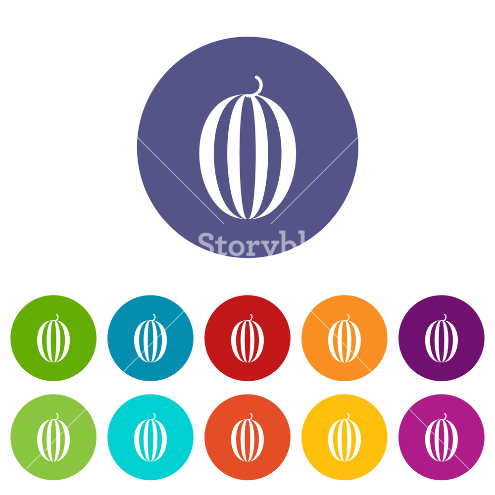 Striped Melon Set Icons In Different Colors Isolated On White