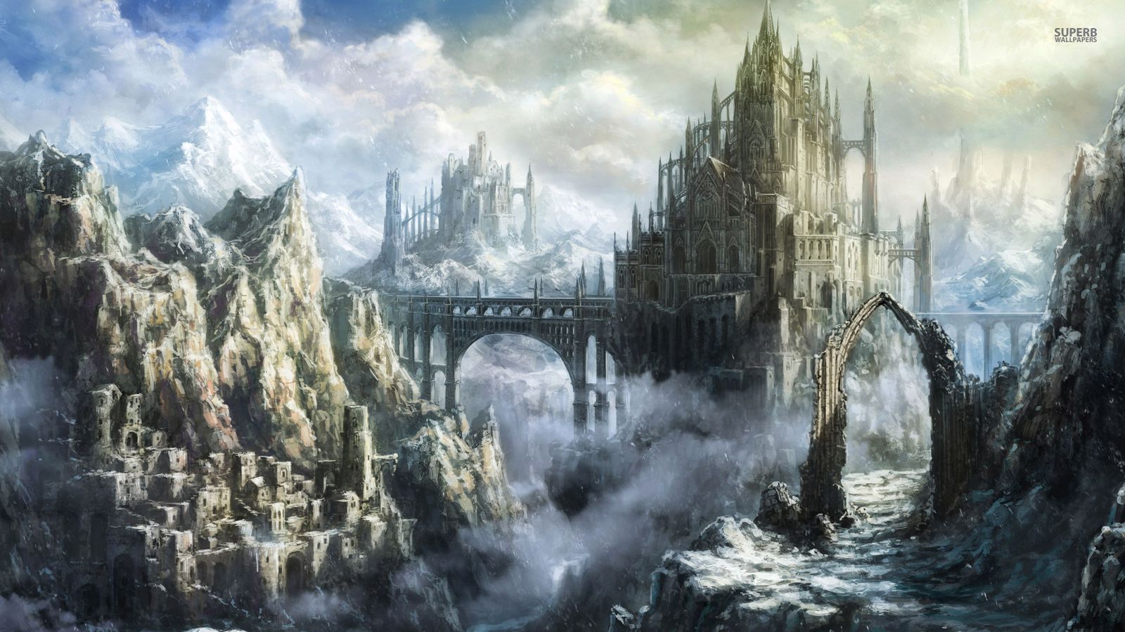 Mountain Castle Fantasy Wallpaper